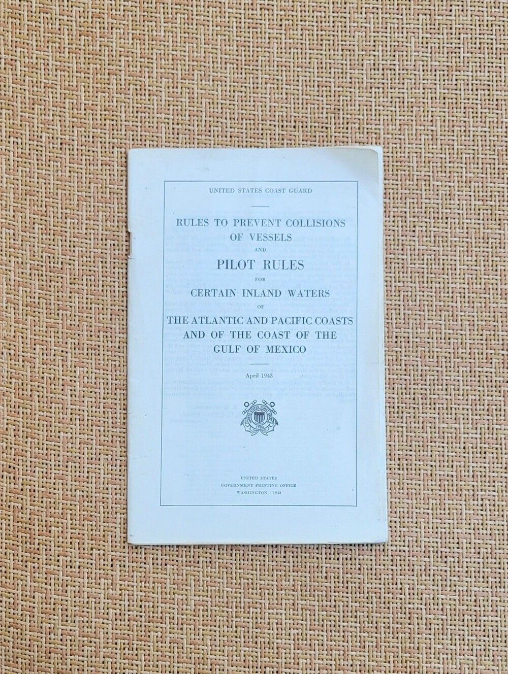 Vintage 1943 Booklet:Pilot Rules for Certain Inland Waters by the US Coast Guard